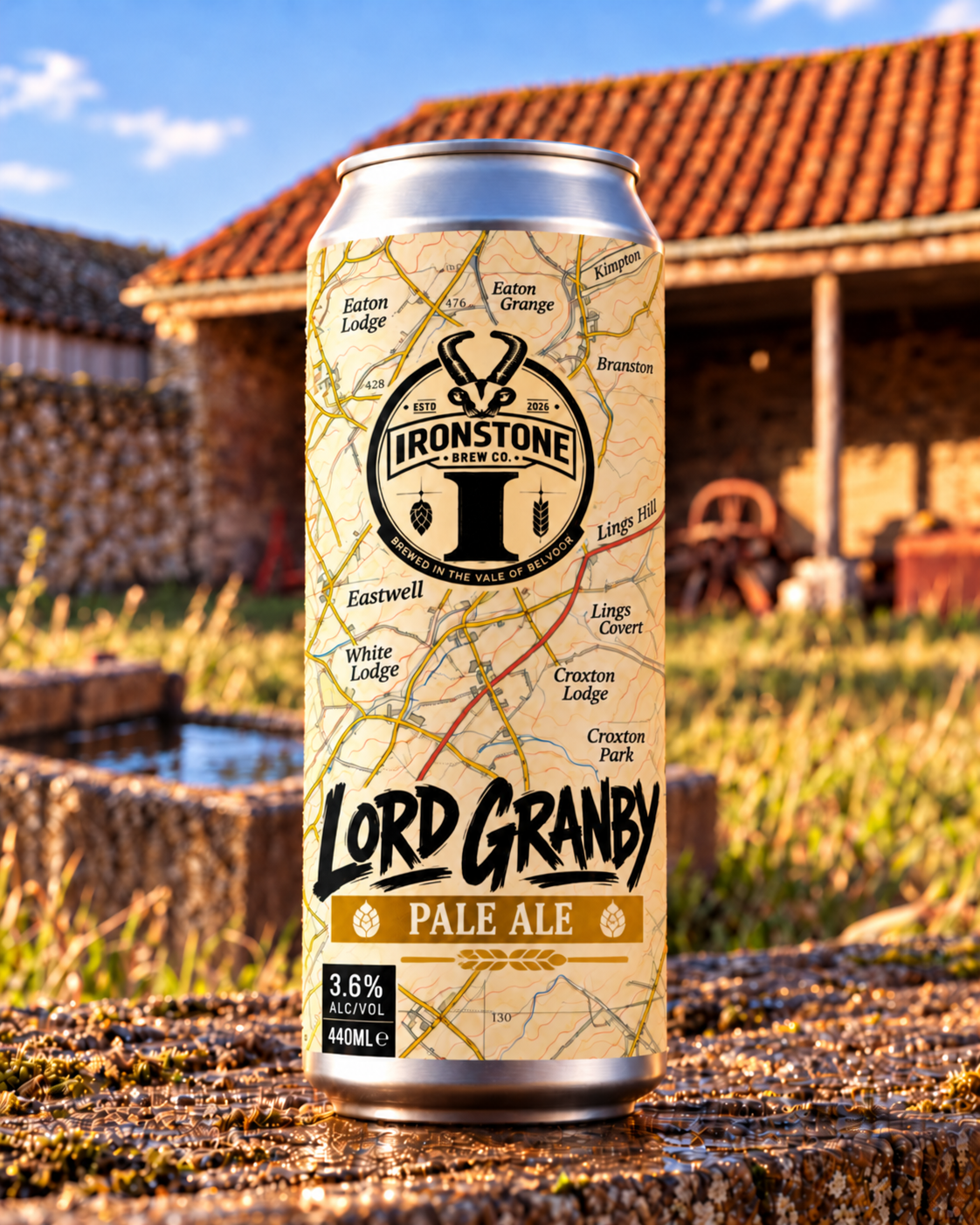 Lord Granby Pale Ale, 3.6% ABV, in a brown 500ml bottle