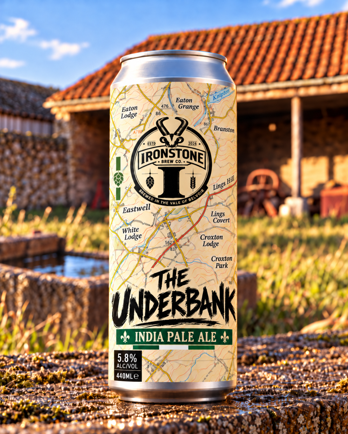 The Underbank IPA silver can with pencil-drawn geology label artwork